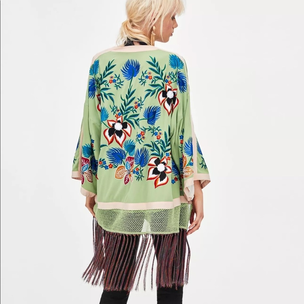 Zara Embroidered Fringe Kimono